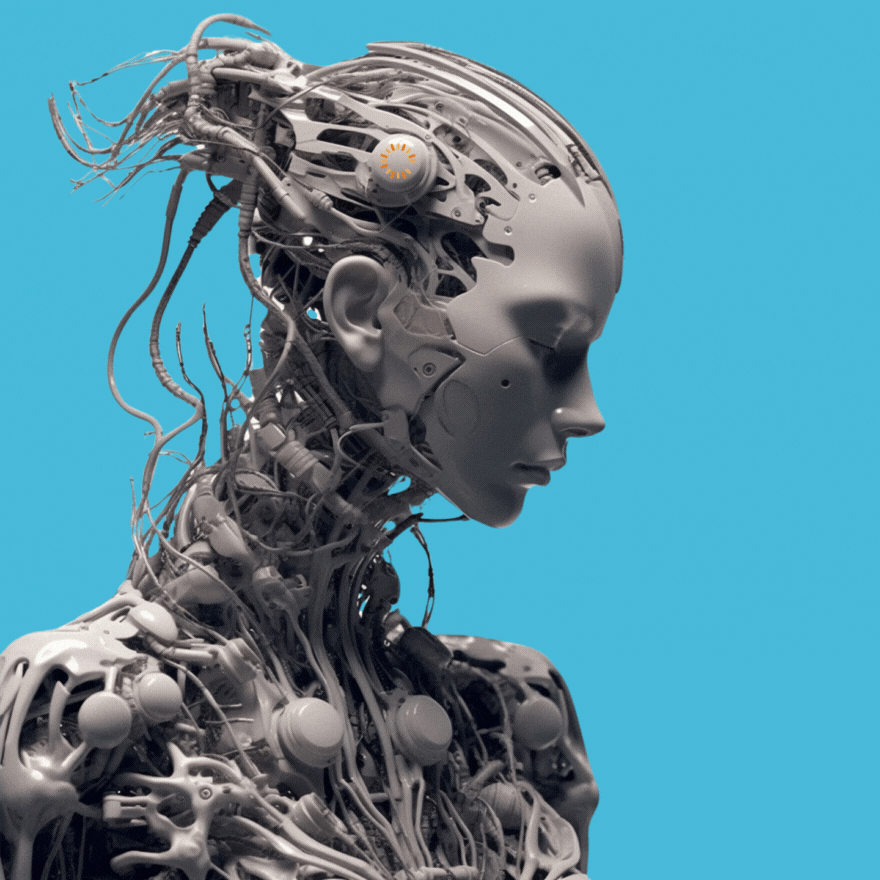 AI woman blue background GIF reverssed